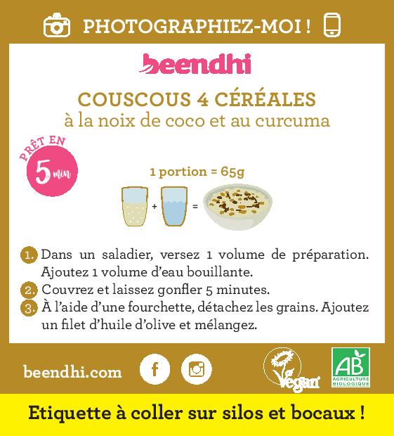 beendi COUSCOUS 4 CÉRÉALES à la noix de coco et au curcuma 5kg *