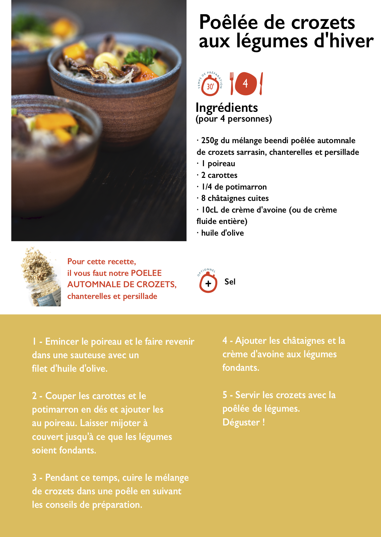 Fiches recettes beendi POELEE AUTOMNALE DE CROZETS SARRASIN, chanterelles et persillade_hiver 2020